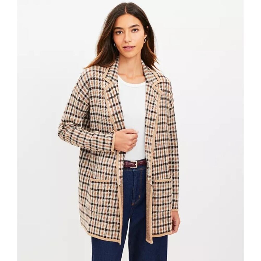 Loft Women's Brown Plaid Open Shacket Size L